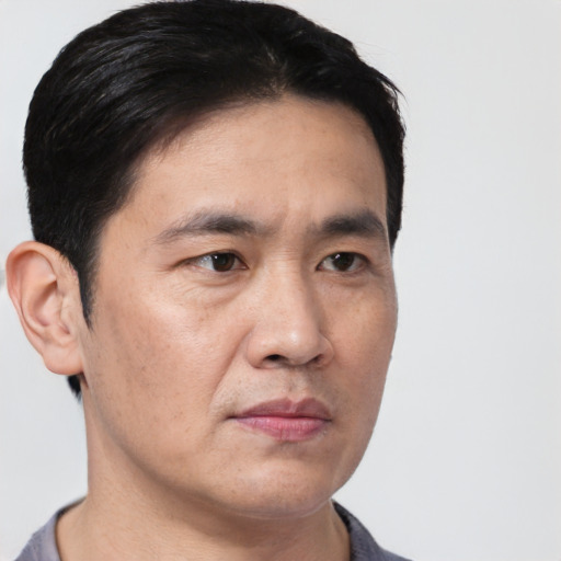 Neutral asian young-adult male with short  black hair and brown eyes