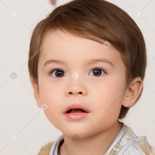 Neutral white child female with short  brown hair and brown eyes