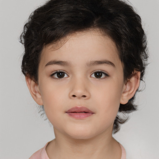 Neutral white child female with medium  brown hair and brown eyes