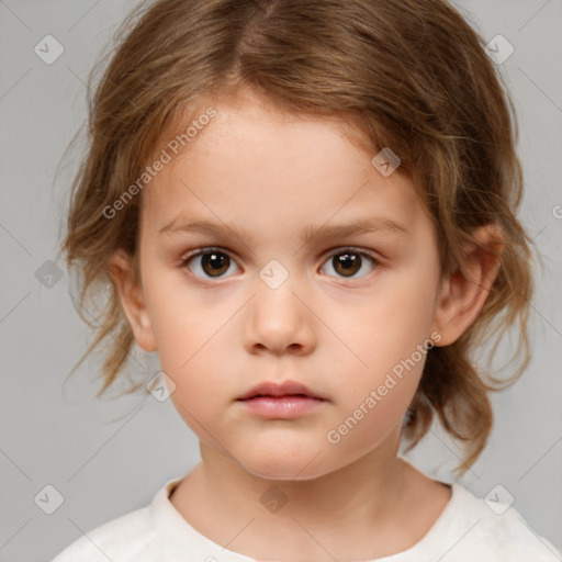 Neutral white child female with medium  brown hair and brown eyes