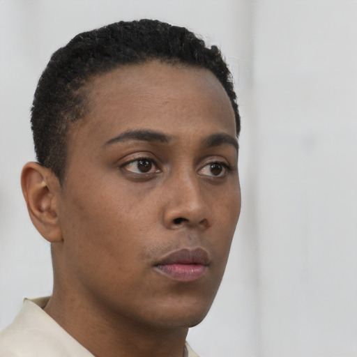 Neutral black young-adult male with short  brown hair and brown eyes