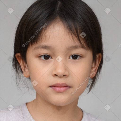 Neutral white child female with medium  brown hair and brown eyes