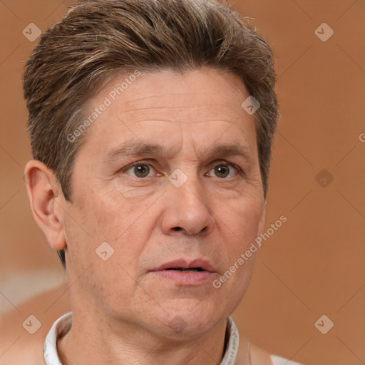 Neutral white adult male with short  brown hair and brown eyes