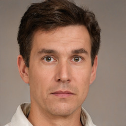 Neutral white adult male with short  brown hair and brown eyes