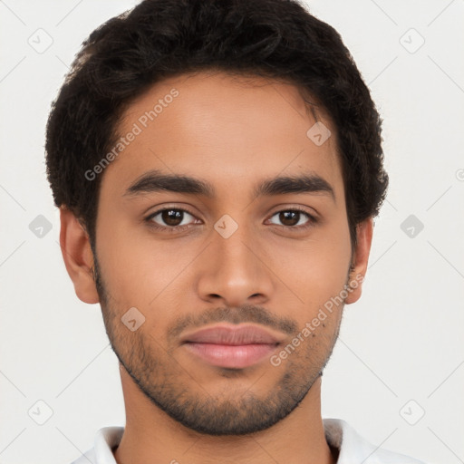 Neutral latino young-adult male with short  brown hair and brown eyes