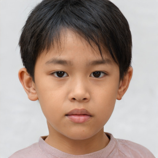 Neutral asian child female with short  brown hair and brown eyes