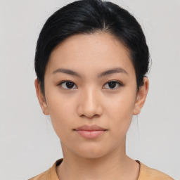 Neutral asian young-adult female with short  black hair and brown eyes