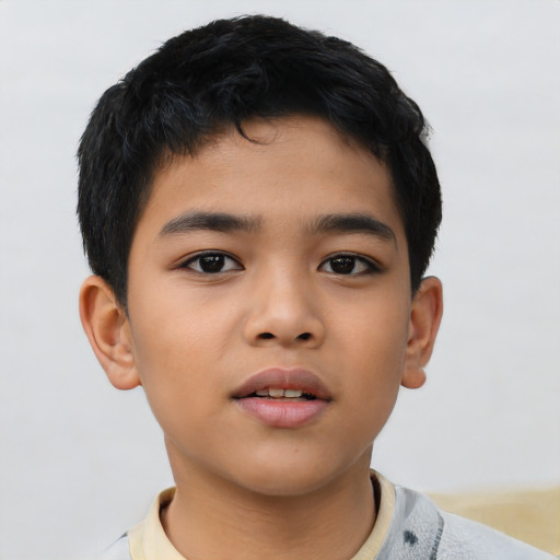 Neutral asian child male with short  brown hair and brown eyes