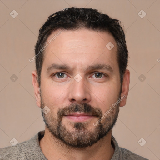 Neutral white adult male with short  brown hair and brown eyes