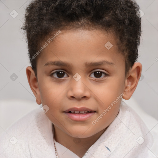 Joyful white child male with short  brown hair and brown eyes