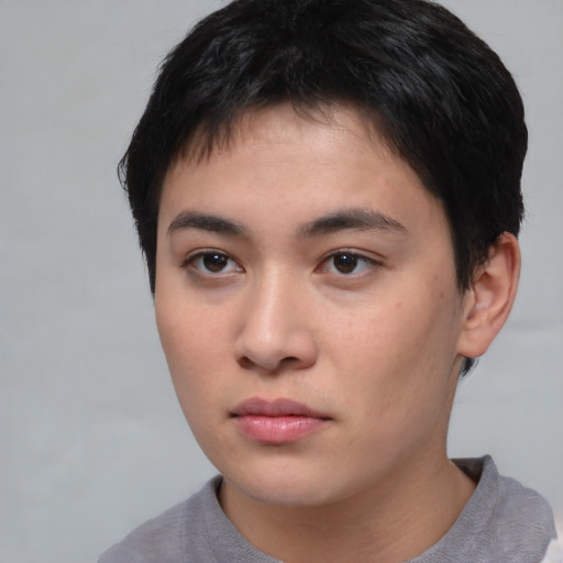 Neutral asian young-adult male with short  brown hair and brown eyes