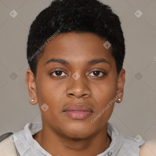 Joyful latino young-adult male with short  brown hair and brown eyes