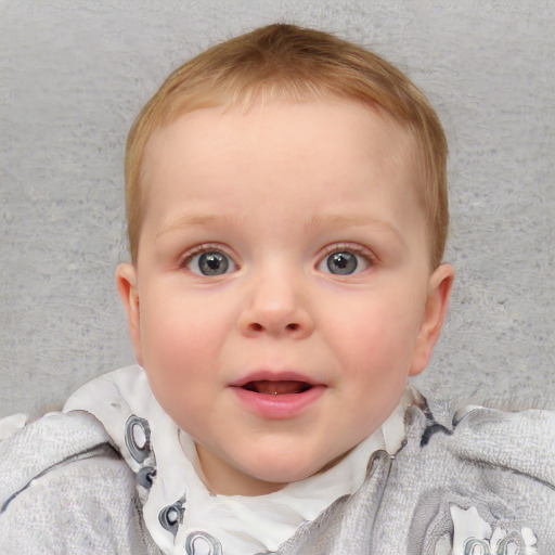 Joyful white child female with short  brown hair and blue eyes