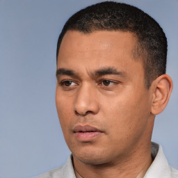 Neutral white young-adult male with short  black hair and brown eyes