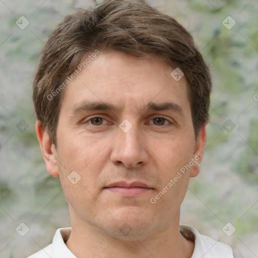 Neutral white adult male with short  brown hair and brown eyes