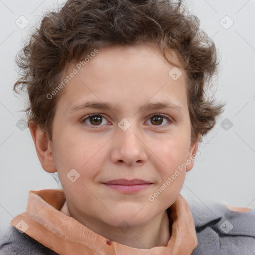 Joyful white child male with short  brown hair and brown eyes