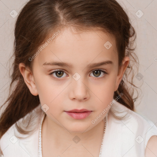 Neutral white child female with medium  brown hair and brown eyes