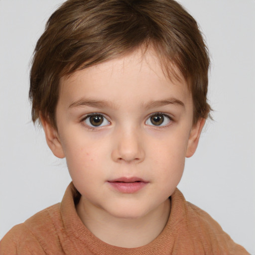 Neutral white child female with short  brown hair and brown eyes