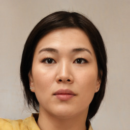 Neutral asian young-adult female with medium  brown hair and brown eyes