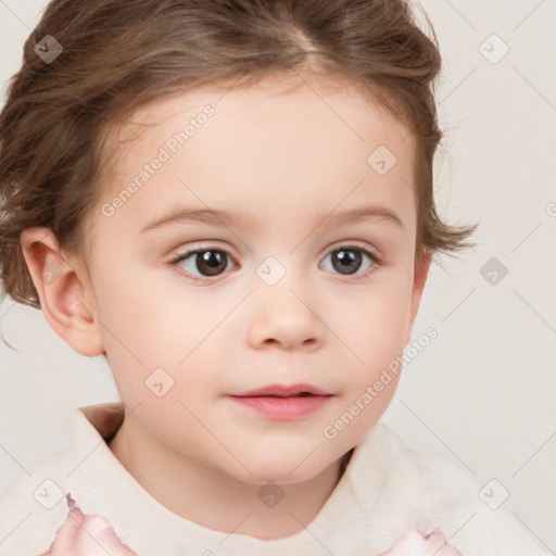 Neutral white child female with short  brown hair and brown eyes