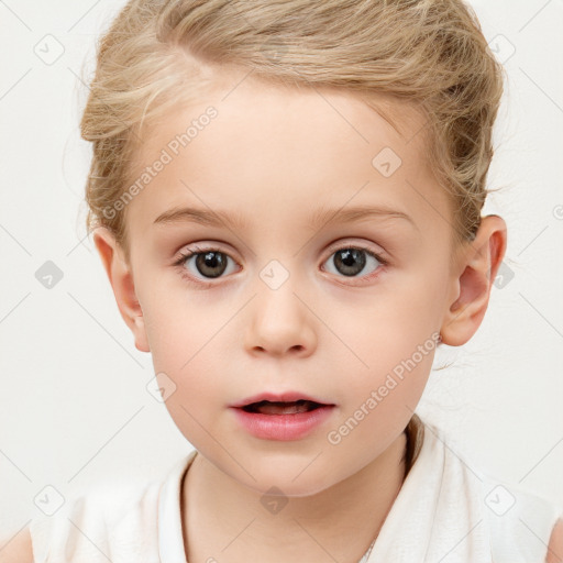 Neutral white child female with short  brown hair and blue eyes