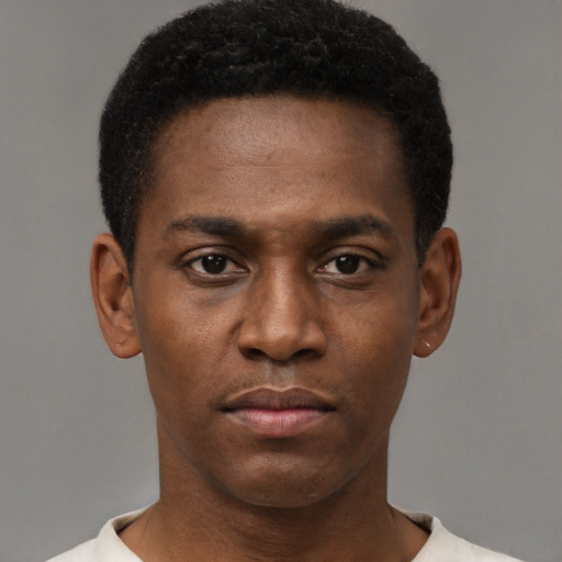 Neutral black young-adult male with short  brown hair and brown eyes