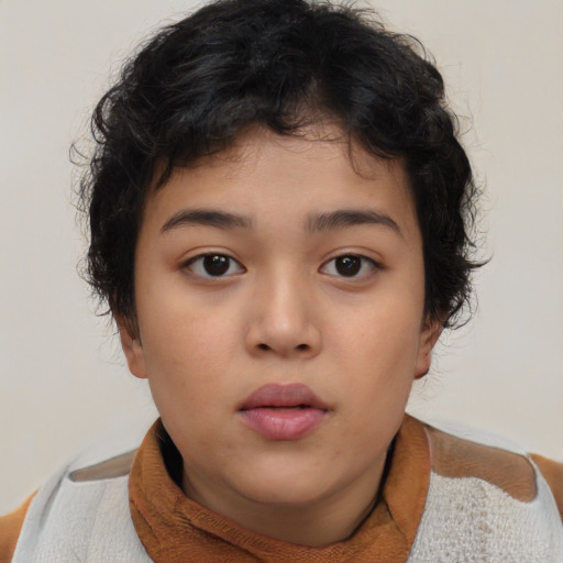 Neutral asian child female with short  brown hair and brown eyes