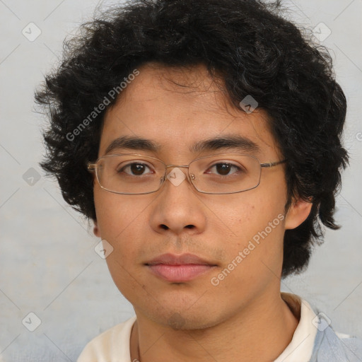 Neutral asian young-adult male with short  brown hair and brown eyes