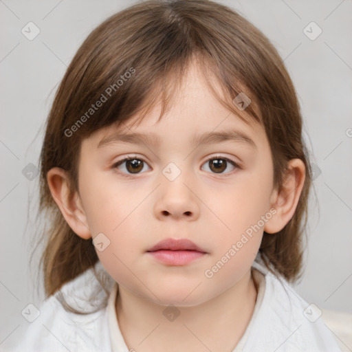 Neutral white child female with medium  brown hair and brown eyes