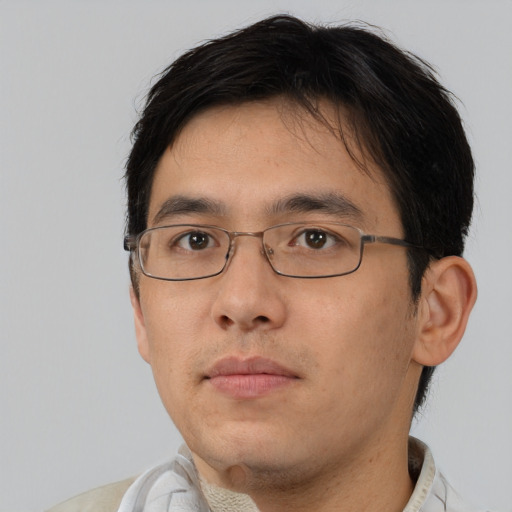 Neutral asian young-adult male with short  brown hair and brown eyes