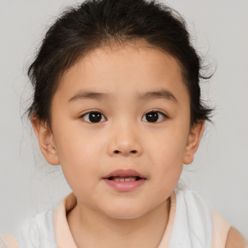 Neutral white child female with medium  brown hair and brown eyes