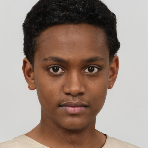 Neutral black young-adult male with short  brown hair and brown eyes