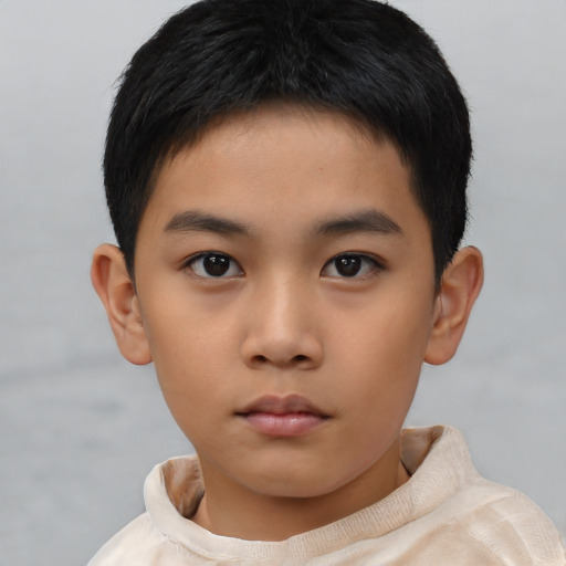 Neutral asian child male with short  brown hair and brown eyes