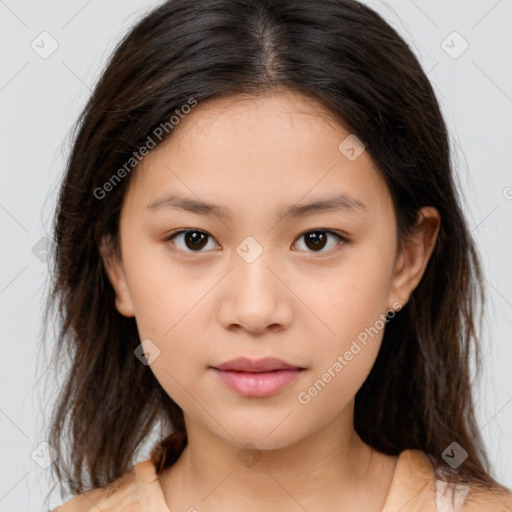 Neutral white child female with medium  brown hair and brown eyes