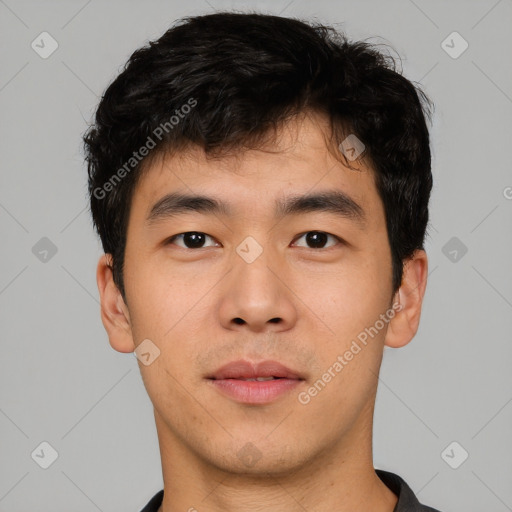 Neutral asian young-adult male with short  black hair and brown eyes