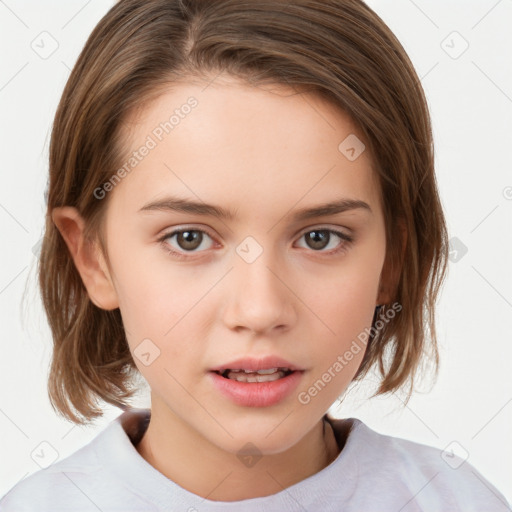 Neutral white child female with medium  brown hair and brown eyes