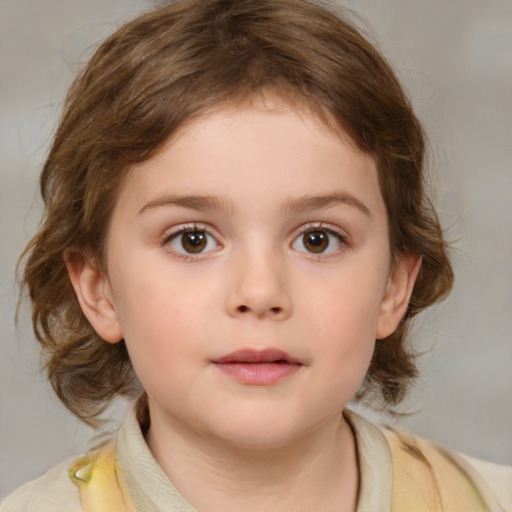 Neutral white child female with medium  brown hair and brown eyes