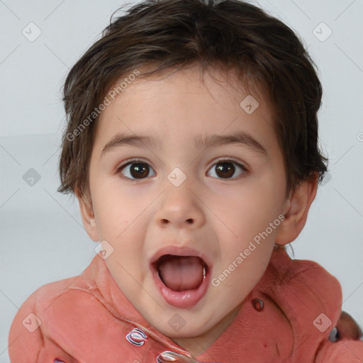 Neutral white child female with short  brown hair and brown eyes