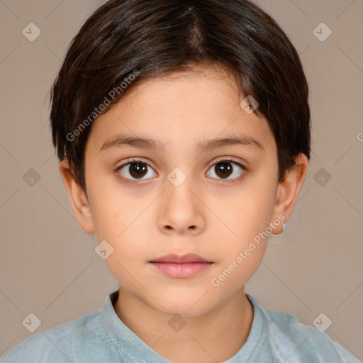 Neutral white child female with short  brown hair and brown eyes