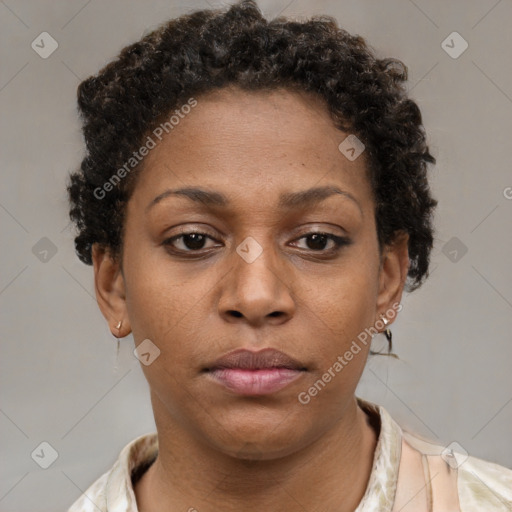 Neutral black young-adult female with short  brown hair and brown eyes