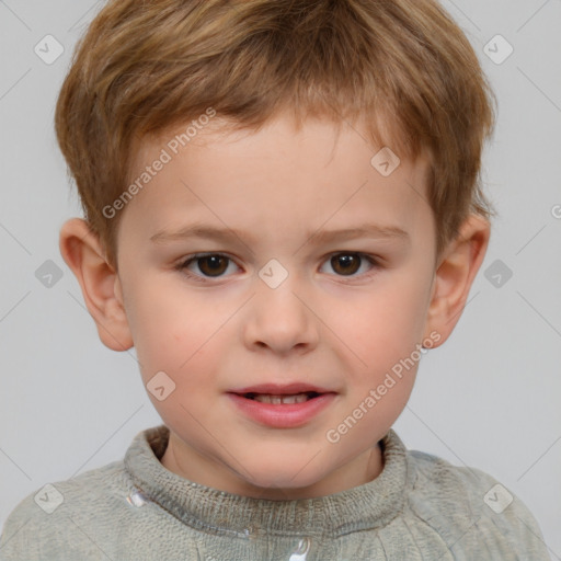 Joyful white child male with short  brown hair and brown eyes