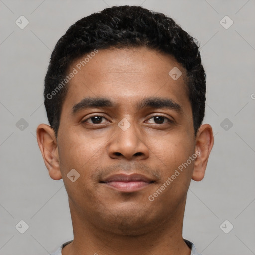 Neutral latino young-adult male with short  brown hair and brown eyes