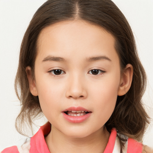 Neutral white child female with long  brown hair and brown eyes