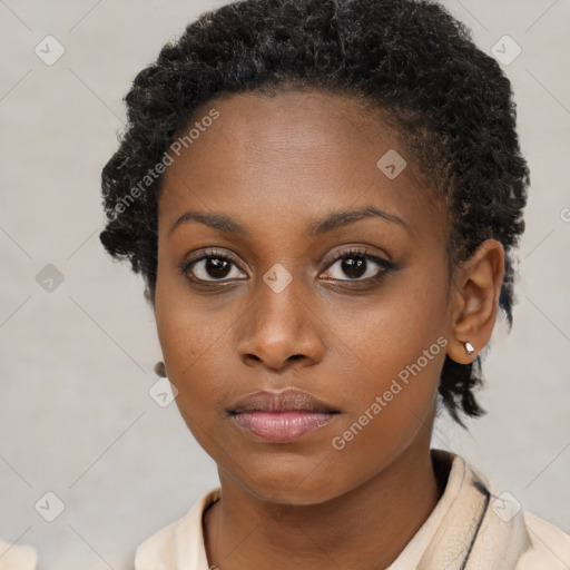 Neutral black young-adult female with short  brown hair and brown eyes