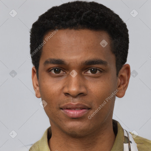 Neutral black young-adult male with short  brown hair and brown eyes