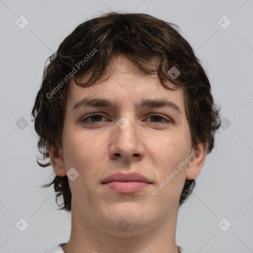 Neutral white young-adult male with medium  brown hair and brown eyes