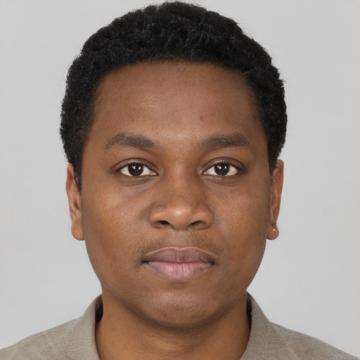 Neutral black young-adult male with short  brown hair and brown eyes