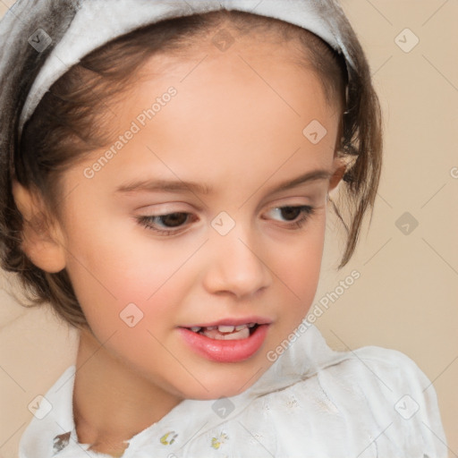 Joyful white child female with short  brown hair and brown eyes