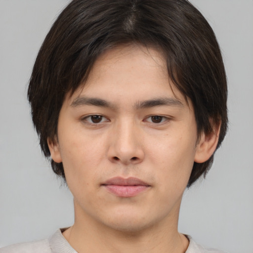 Neutral asian young-adult male with medium  brown hair and brown eyes