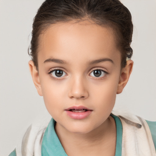 Neutral white child female with medium  brown hair and brown eyes